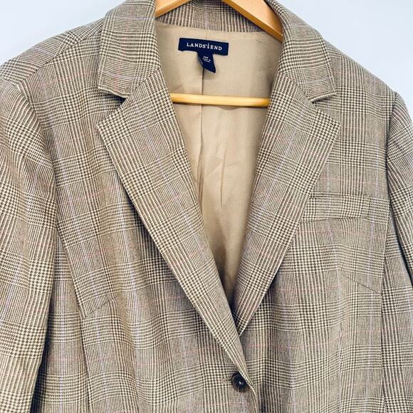 Lands End Beige Plaid Women Wool Cashmere Blazer Jacket 22W Preppy Twee Academic - Picture 3 of 8